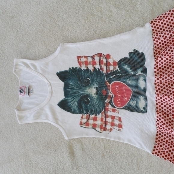 Girls Valentines Red & White Polka Dot Tank Top Puppy Love Sundress - Picture 4 of 9
